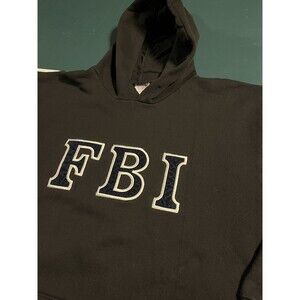 Vintage FBI Embroidered Sewn Letters Hoodie Sweatshirt LARGE Police Knitwear USA